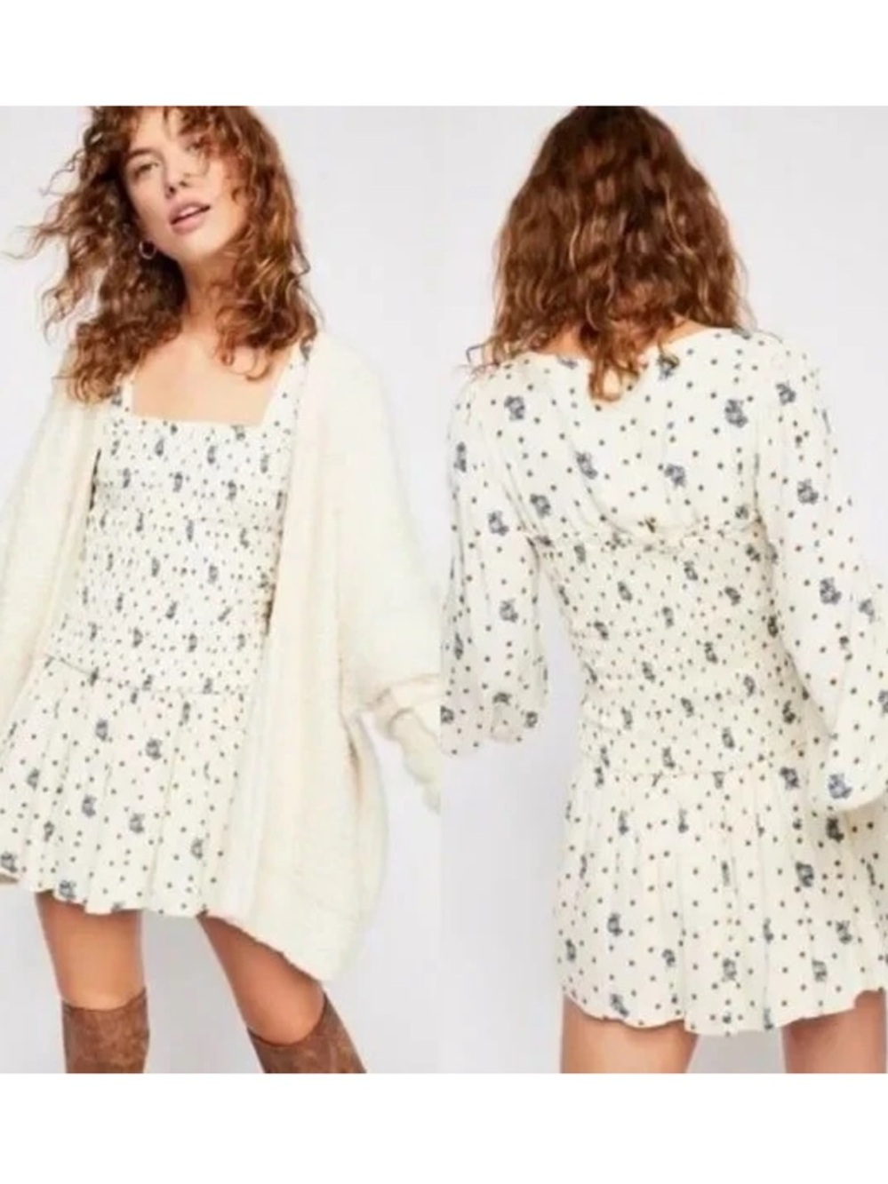 Free People Dress Mini Large Milkmaid Cottagecore Two Faces Ruffle Summer Boho - Picture 2 of 11